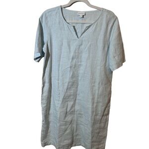 Pure Jill Garment Dyed Linen Blue Short Sleeve Shift Dress Size S